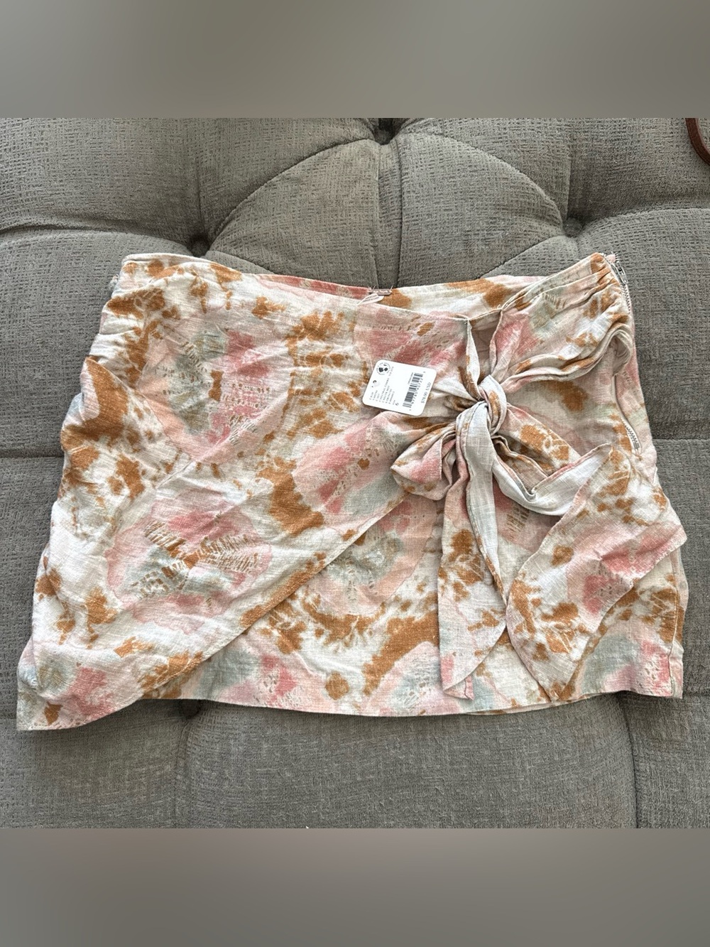 Free People Peach & Cream Watercolor Linen Skirt